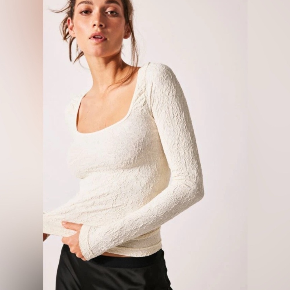 Free People Have It All Square Neck Long-Sleeve M/L Ivory Lace NWOT